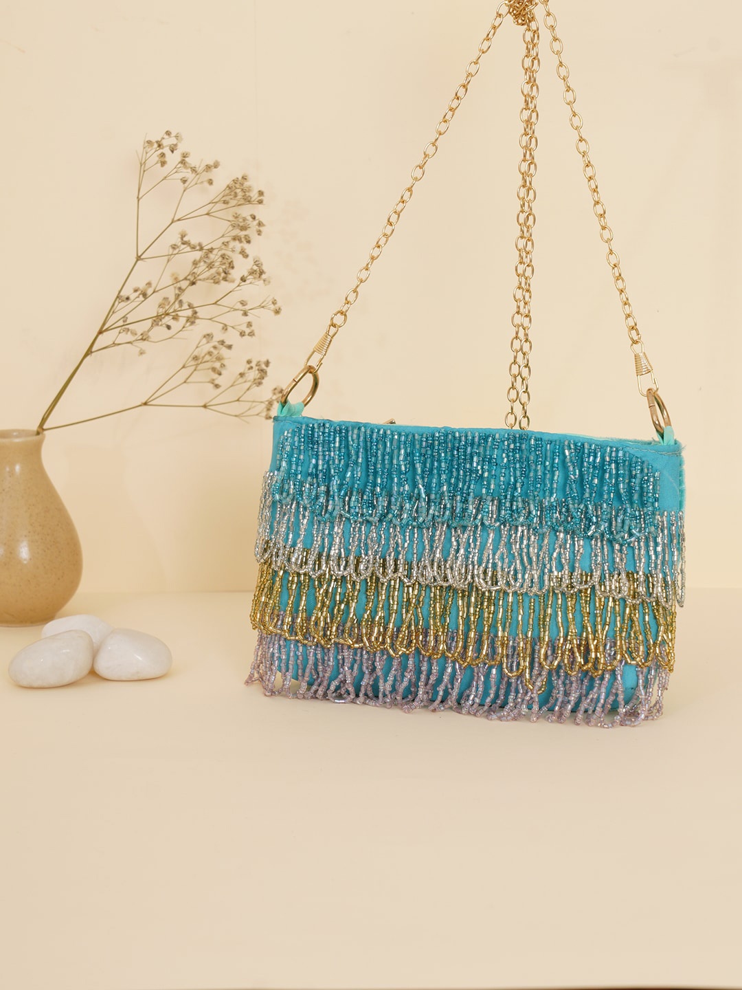 

FABBHUE Blue Embellished Structured Sling Bag