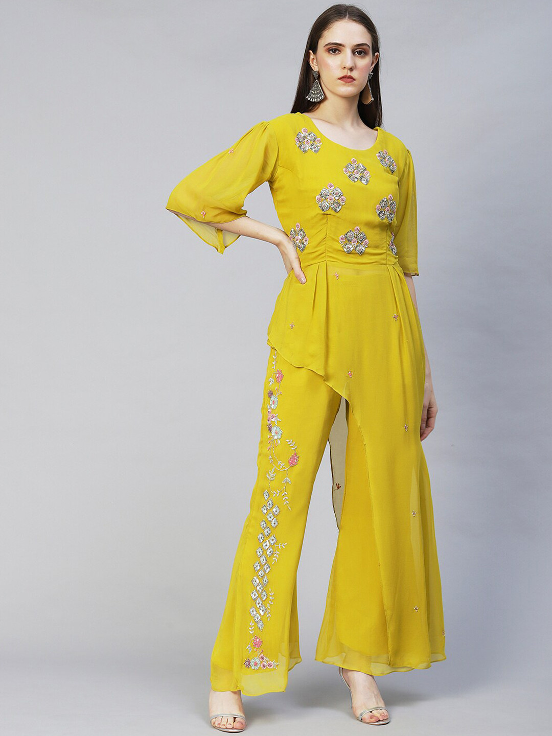 

Envy Me by FASHOR Women Mustard Green Embroidered Co-Ords