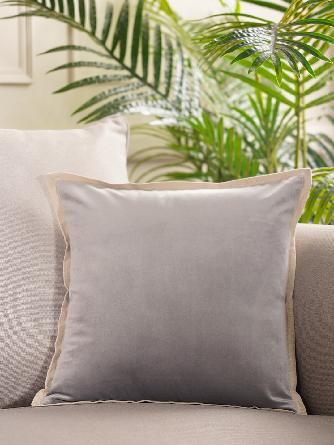 

Pure Home and Living Grey & Cream Velvet Square Cushion Covers