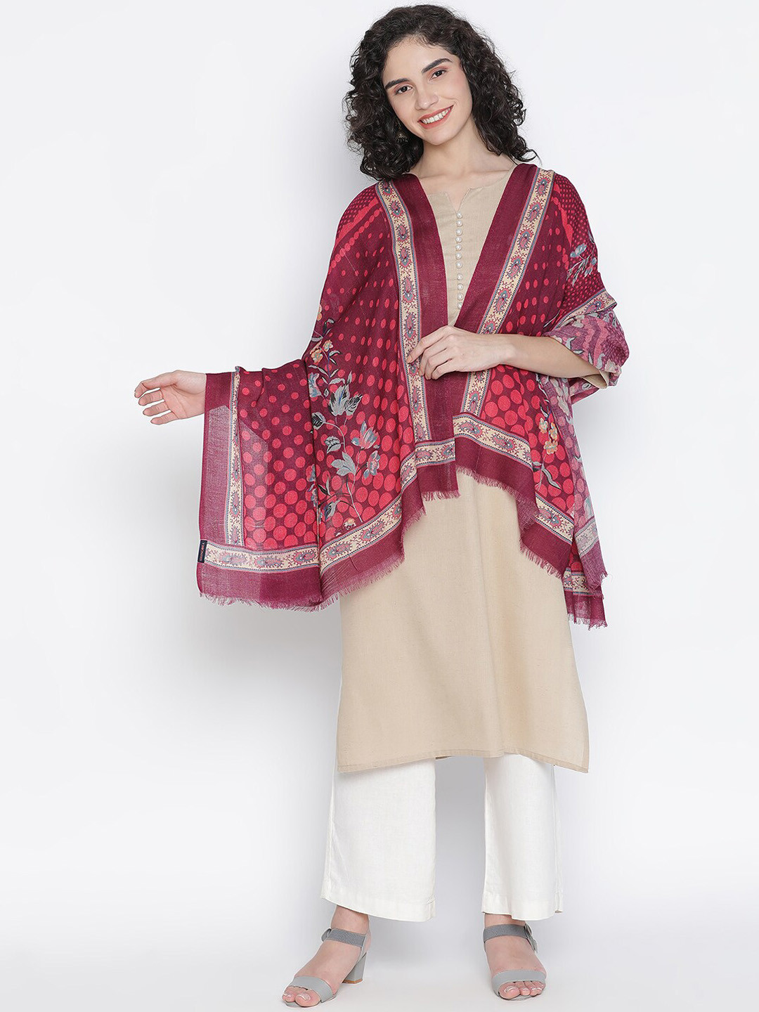 

SHINGORA Women Maroon Printed Shawl