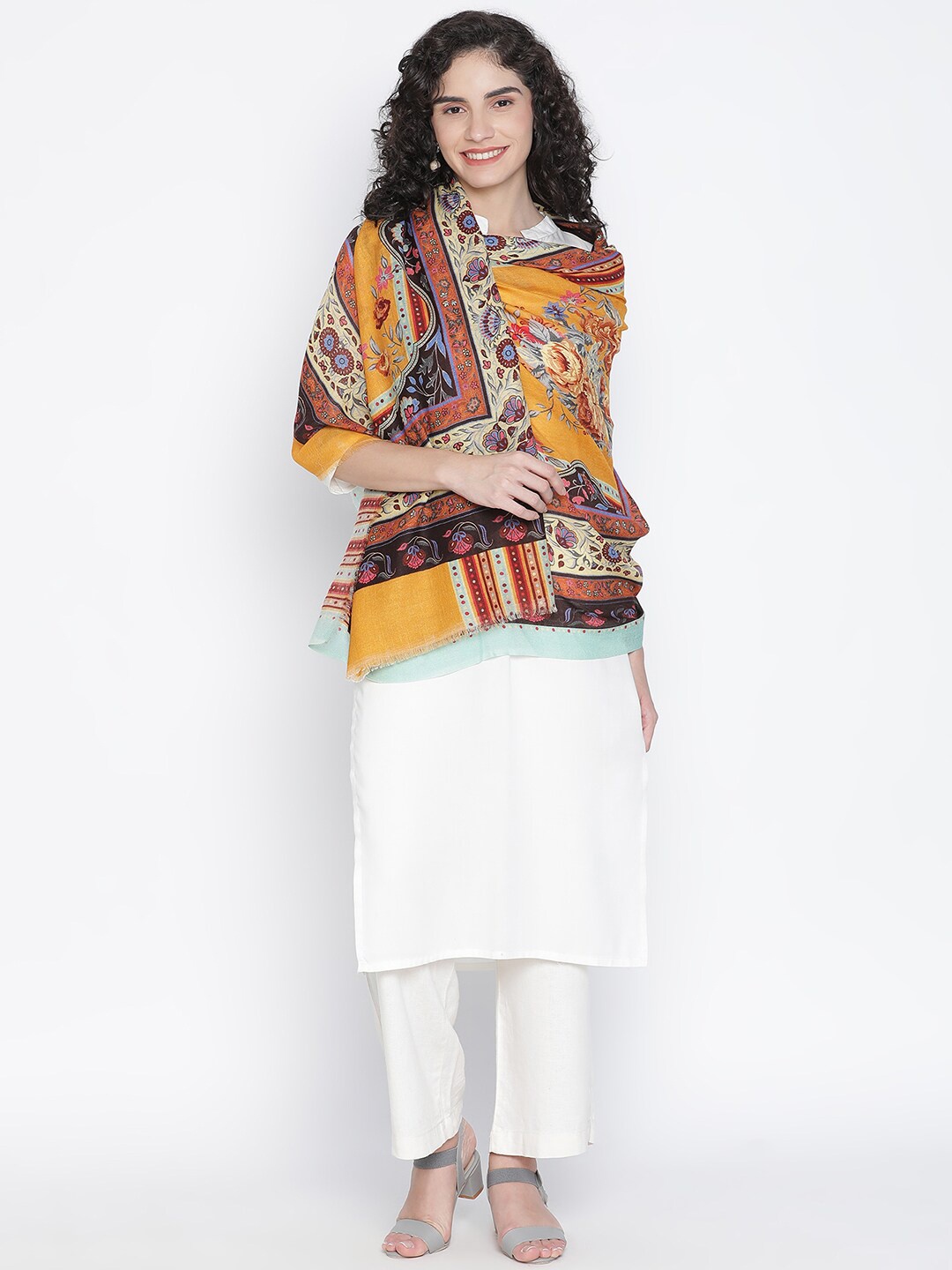 

SHINGORA Women Mustard Yellow Printed Pure Wool Shawl