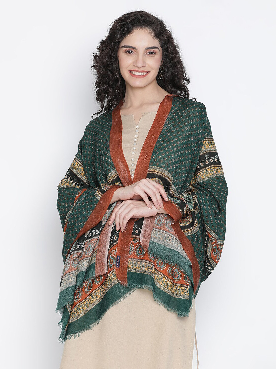 

SHINGORA Women Green Printed Woolen Shawl