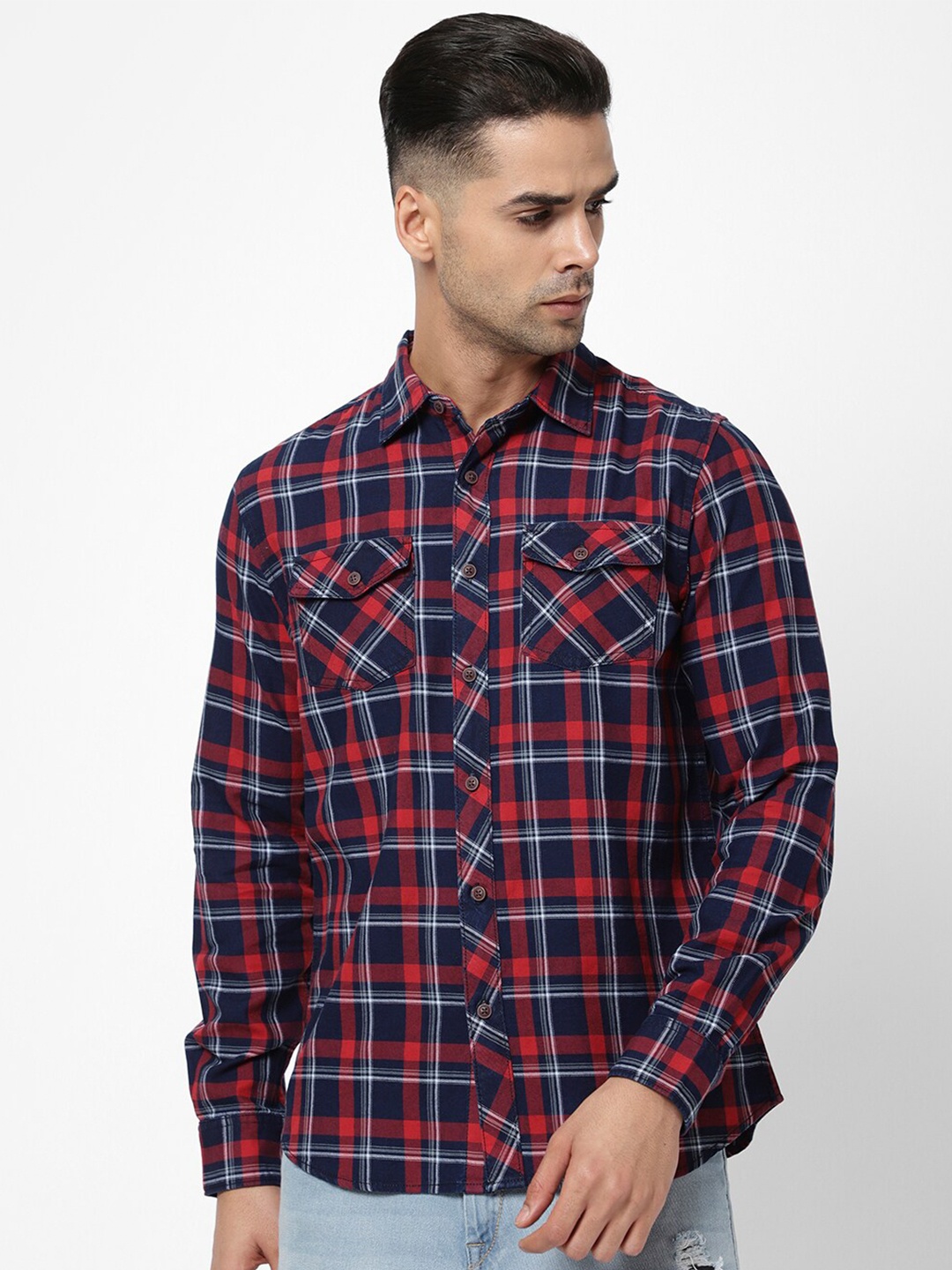 

R&B Men Red Tartan Checked Casual Shirt