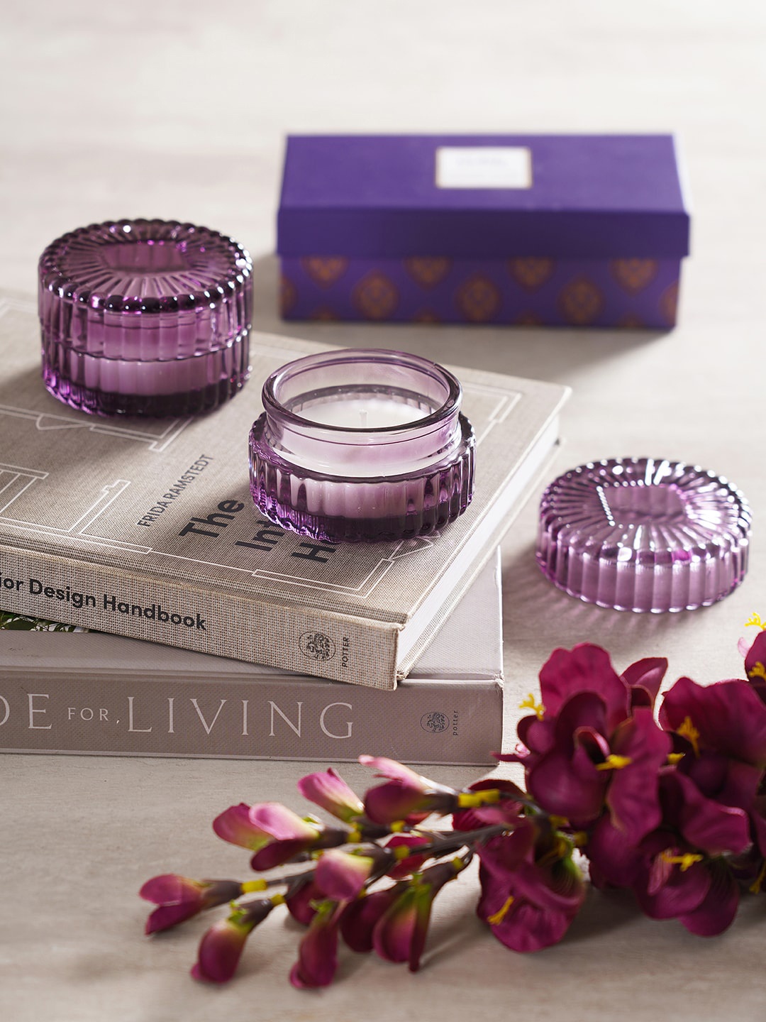 

Pure Home and Living Set Of 2 Purple Glass Jar Candle Holder
