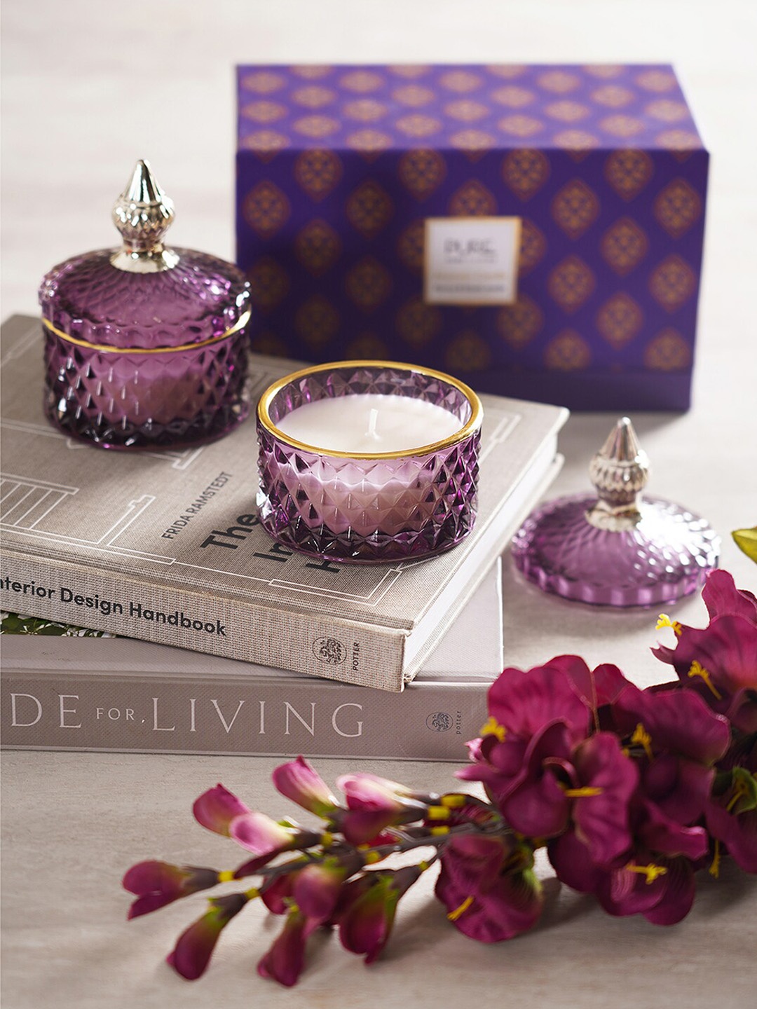 

Pure Home and Living Set Of 2 Purple Ribbed Design Wax Filled Jar