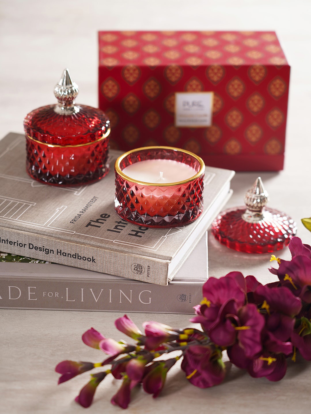 

Pure Home and Living Set Of 2 Red Solid Candle Holders