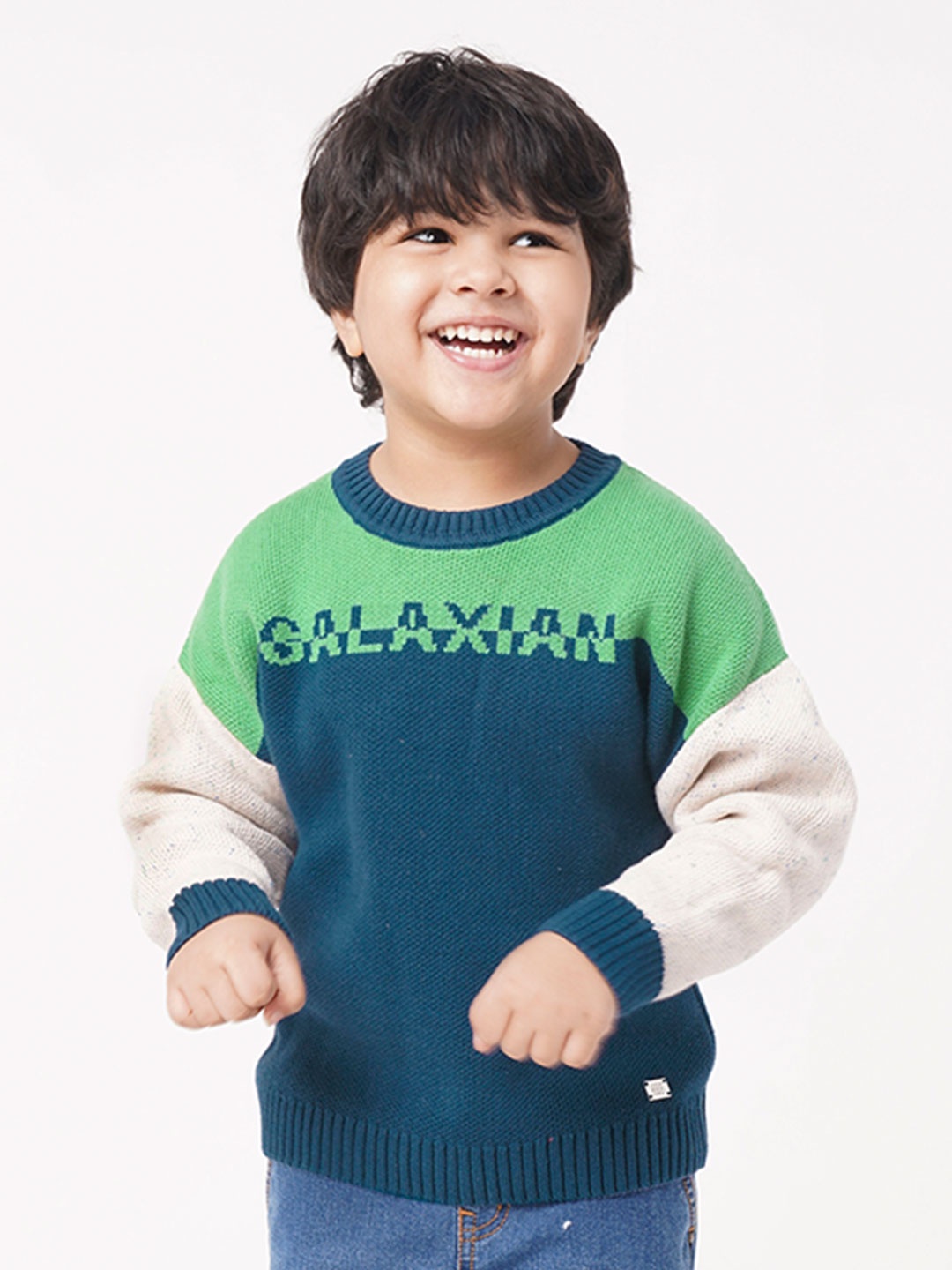 

Ed-a-Mamma Boys Green & Grey Colourblocked Pullover