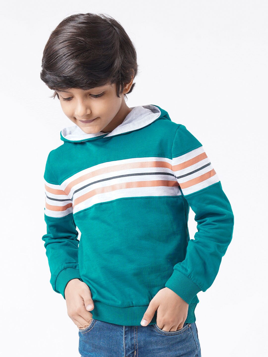 

Ed-a-Mamma Boys Green Striped Hooded Sweatshirt