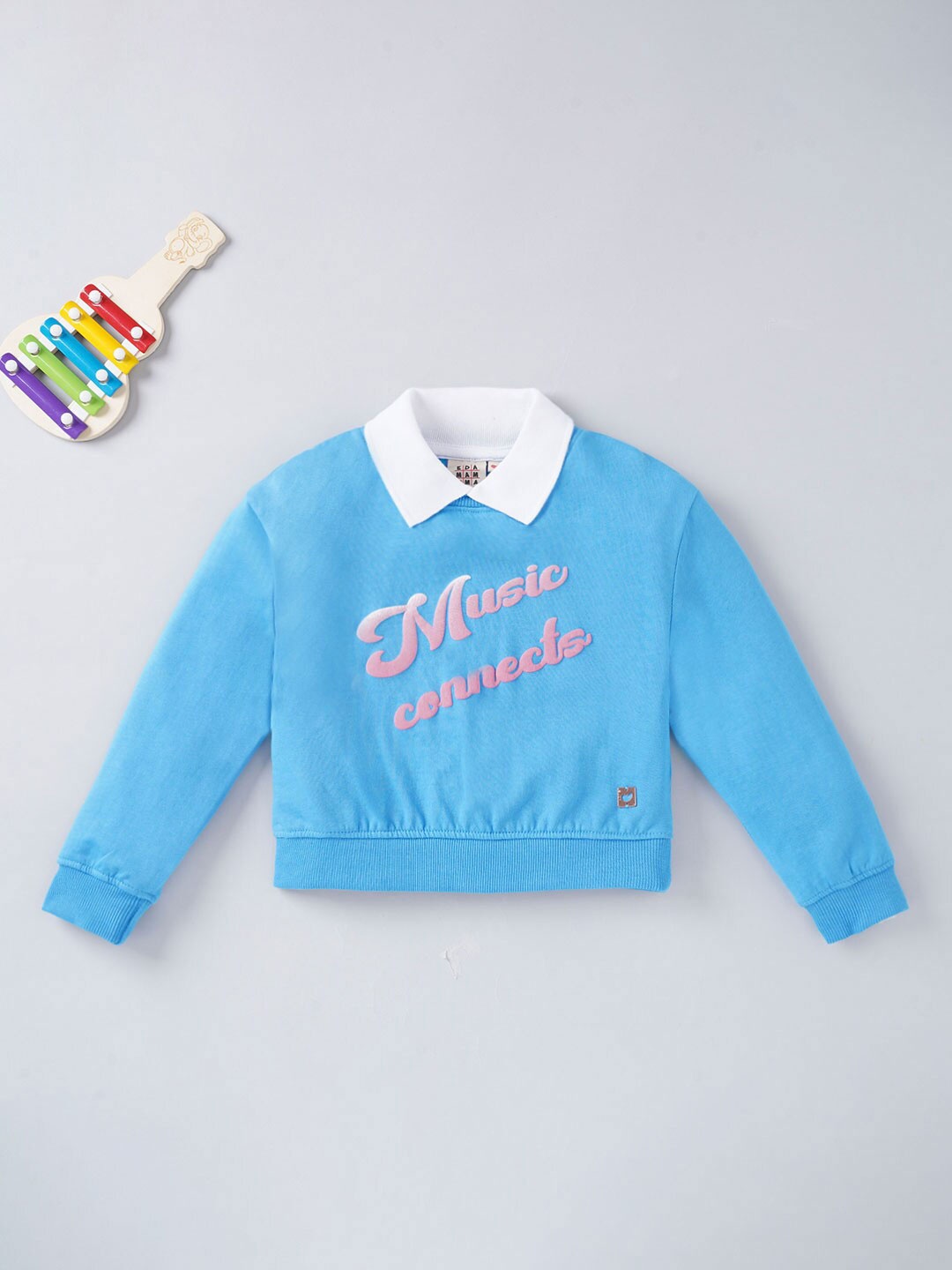 

Ed-a-Mamma Girls Blue Printed Pure Cotton Sweatshirt