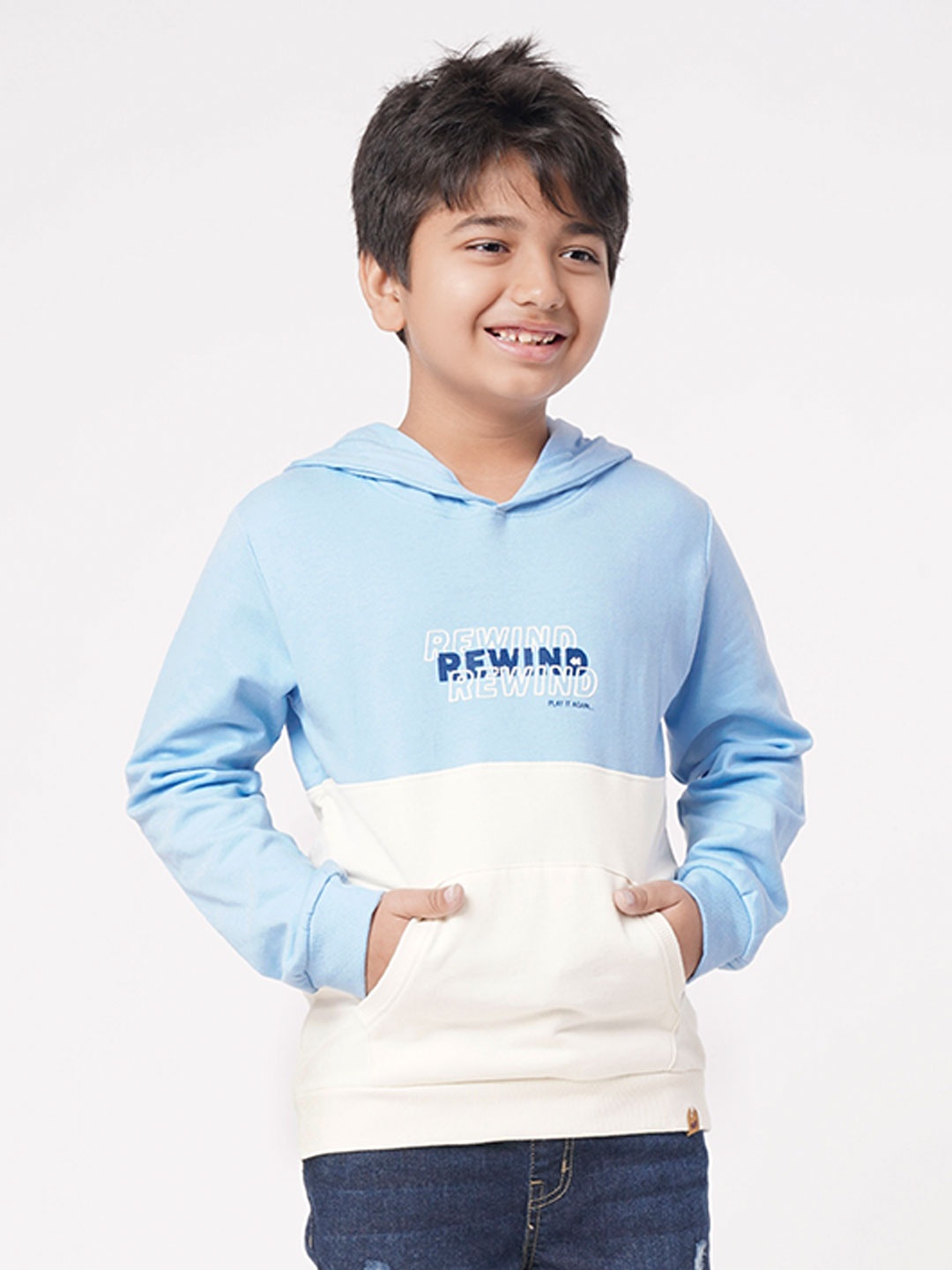 

Ed-a-Mamma Boys Blue Colourblocked Hooded Sweatshirt