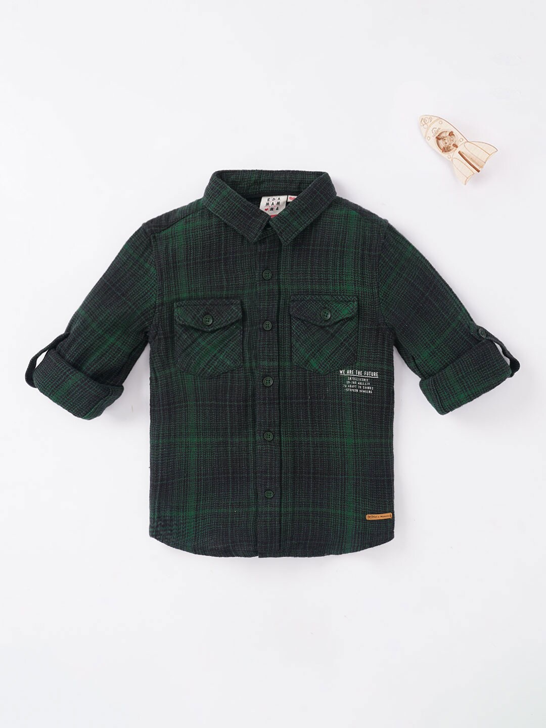 

Ed-a-Mamma Boys Green Tartan Checks Checked Casual Shirt