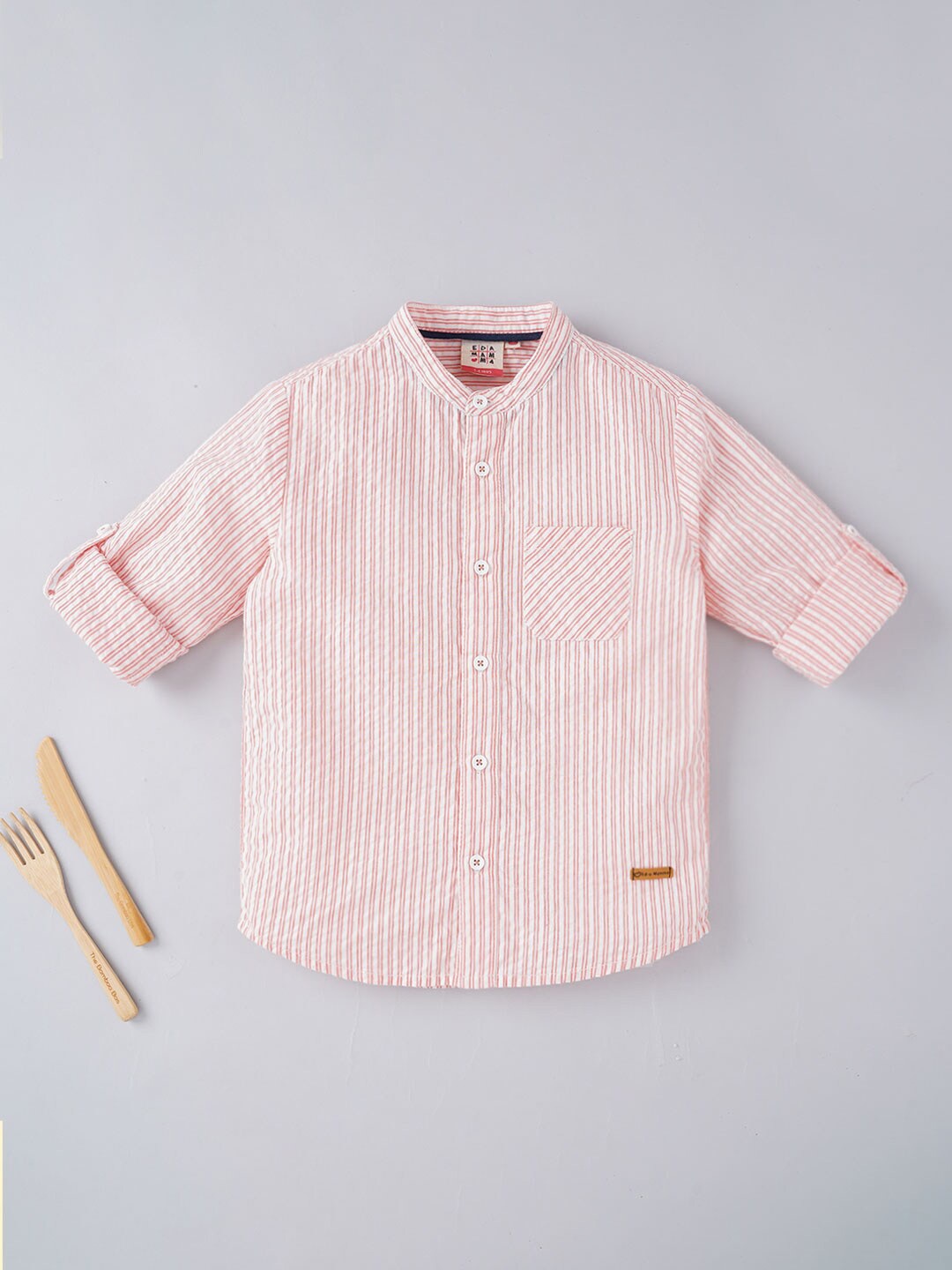 

Ed-a-Mamma Boys Peach-Coloured Striped Pure Cotton Casual Shirt