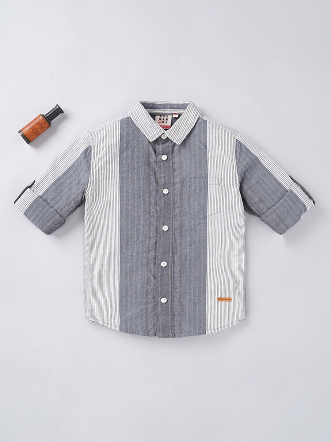 

Ed-a-Mamma Boys Grey Striped Casual Shirt