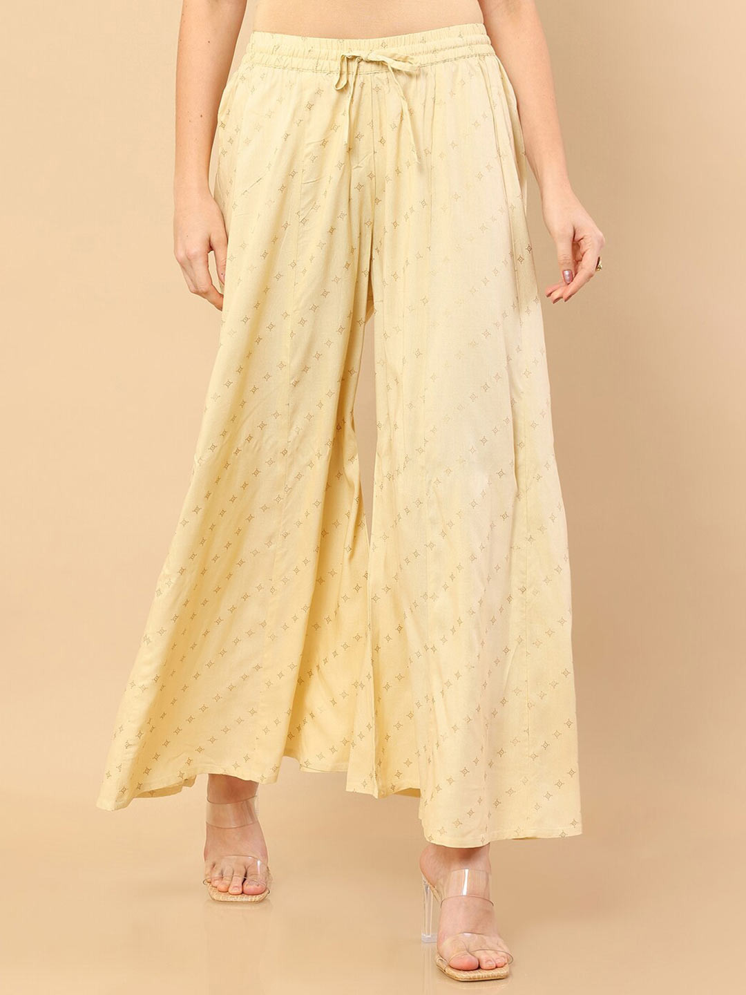 

Soch Women Beige Printed Flared Ethnic Palazzo