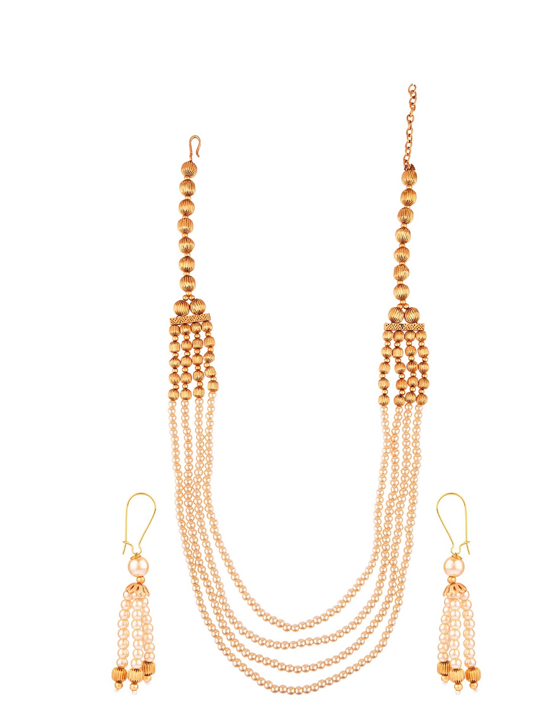 

FEMMIBELLA Gold-Plated White Pearls-Beaded Jewellery Set