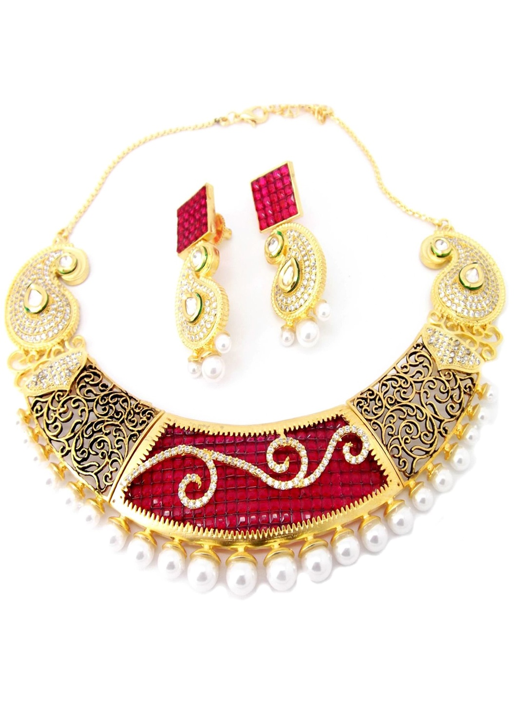 

FEMMIBELLA Gold-Plated Artificial Stones & Beads Studded Jewellery Set