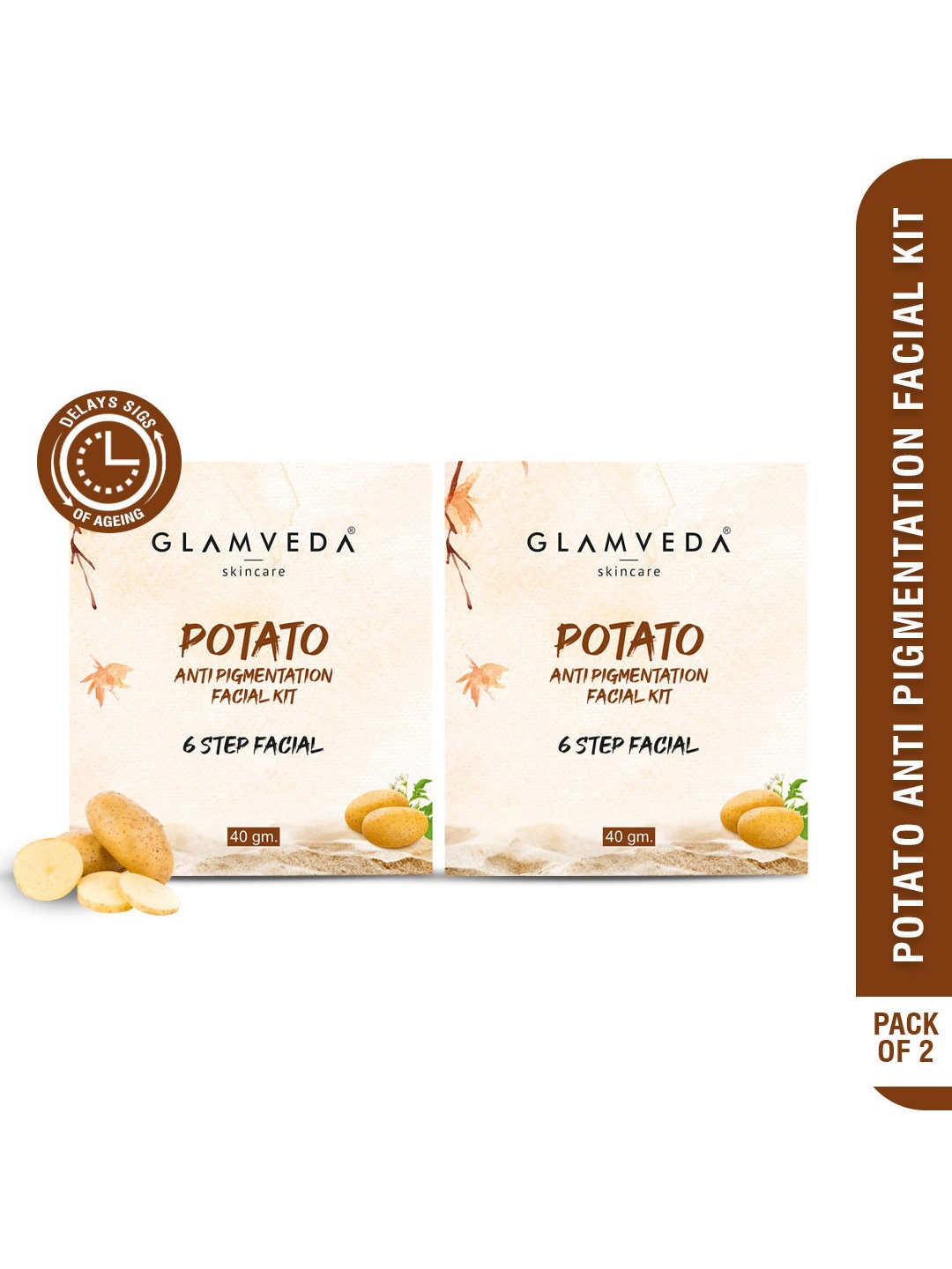 

GLAMVEDA Potato Anti Pigmentation 6-Step Facial Kit with Aloevera & Papaya - 120 g, Brown