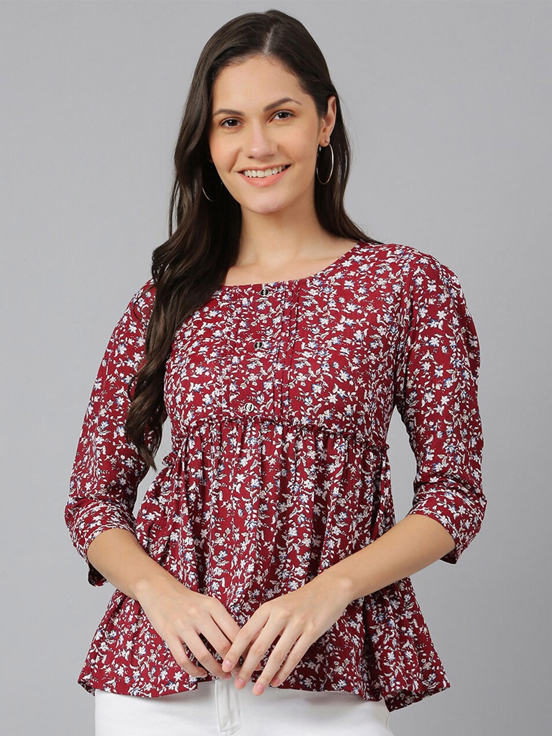 

Kiana Maroon Floral Print Empire Top