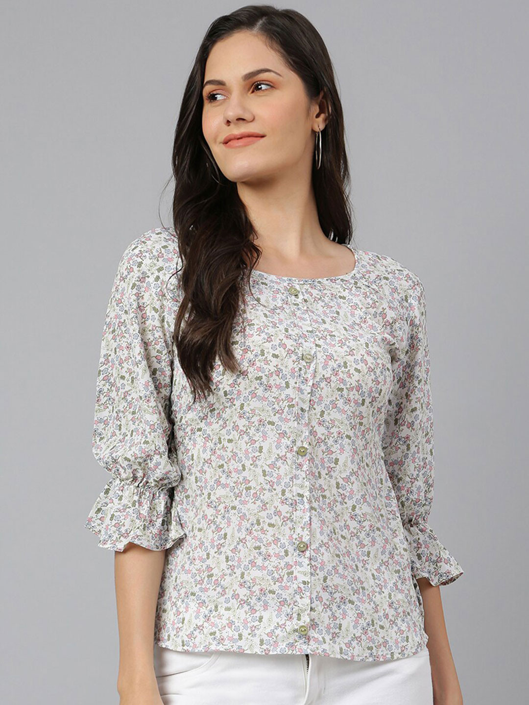 

Kiana Women Off White Floral Print Top