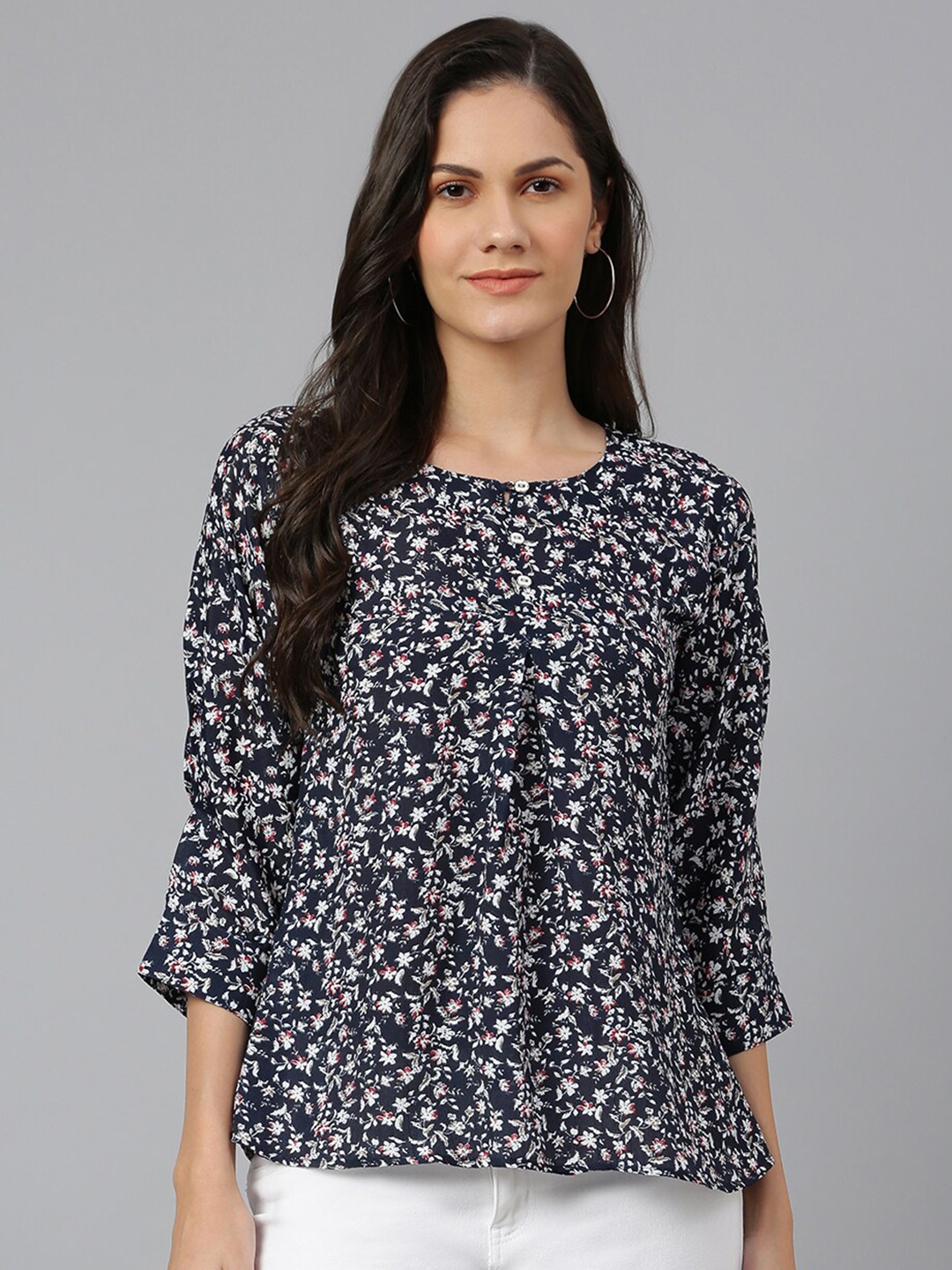 

Kiana Women Blue Floral Print Top