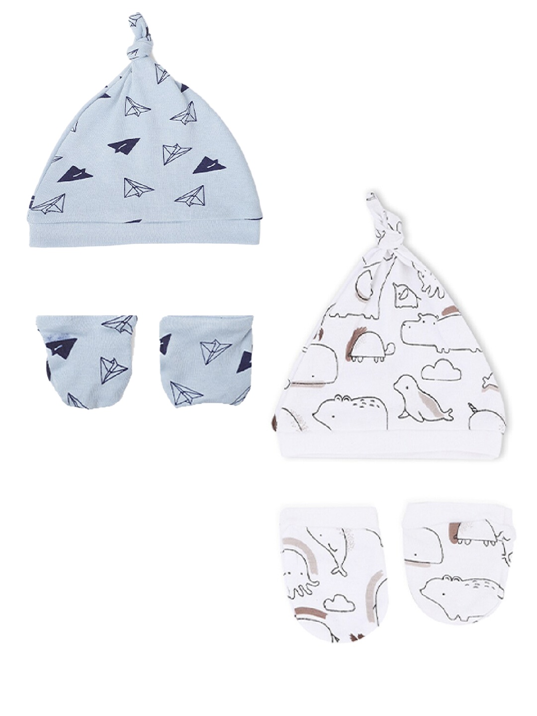 

MUSH Kids Pack of 2 Printed Beanie With Mittens, White