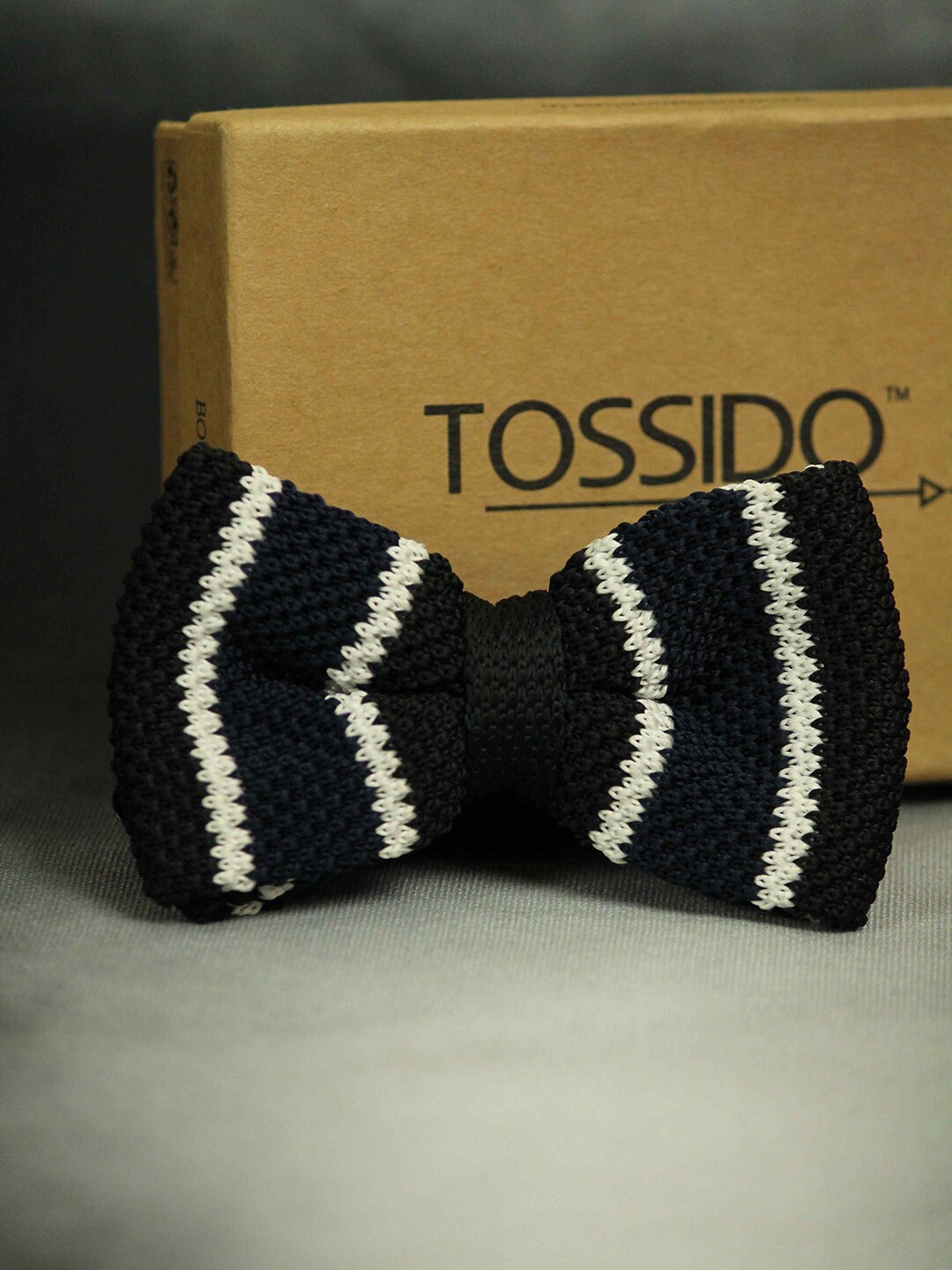 

Tossido Men Black & White Striped Bow Tie