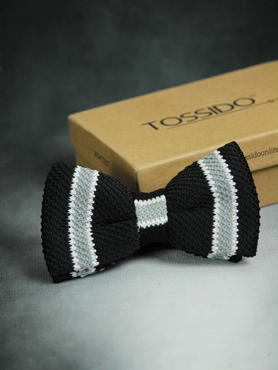 

Tossido Men Charcoal & White Striped Bow Tie