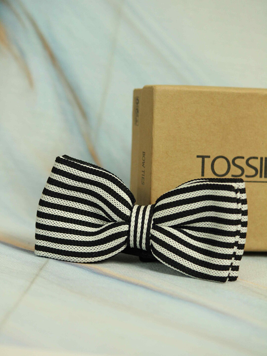 

Tossido Men Black & White Striped Bow Tie