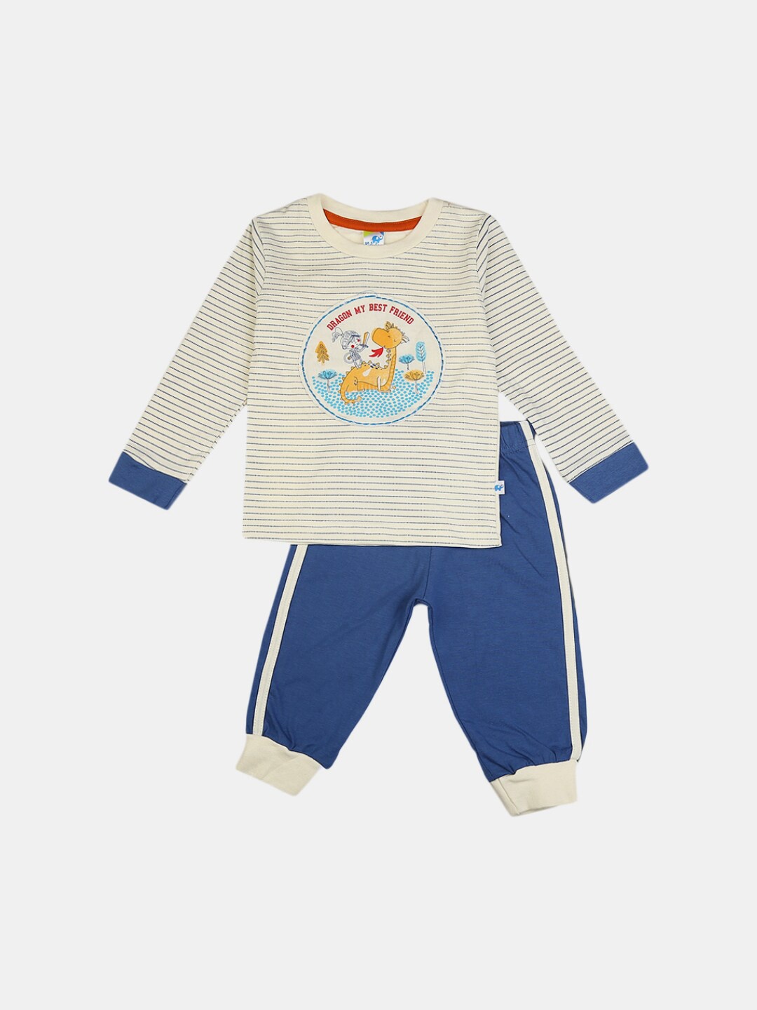 

V-Mart Unisex Kids Beige & Blue Printed Pure Cotton T-shirt with Shorts
