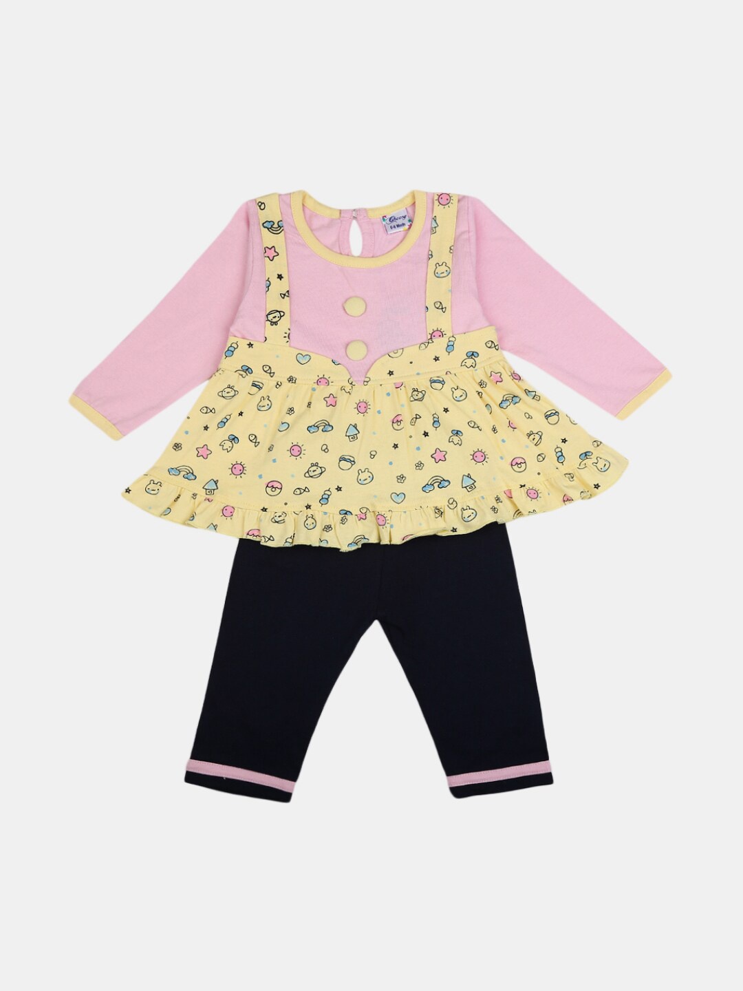 

V-Mart Girls Yellow & Pink Printed Top with Pyjamas