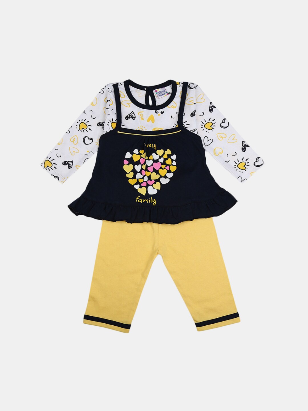 

V-Mart Girls Navy Blue & Yellow Printed Top with Pyjamas