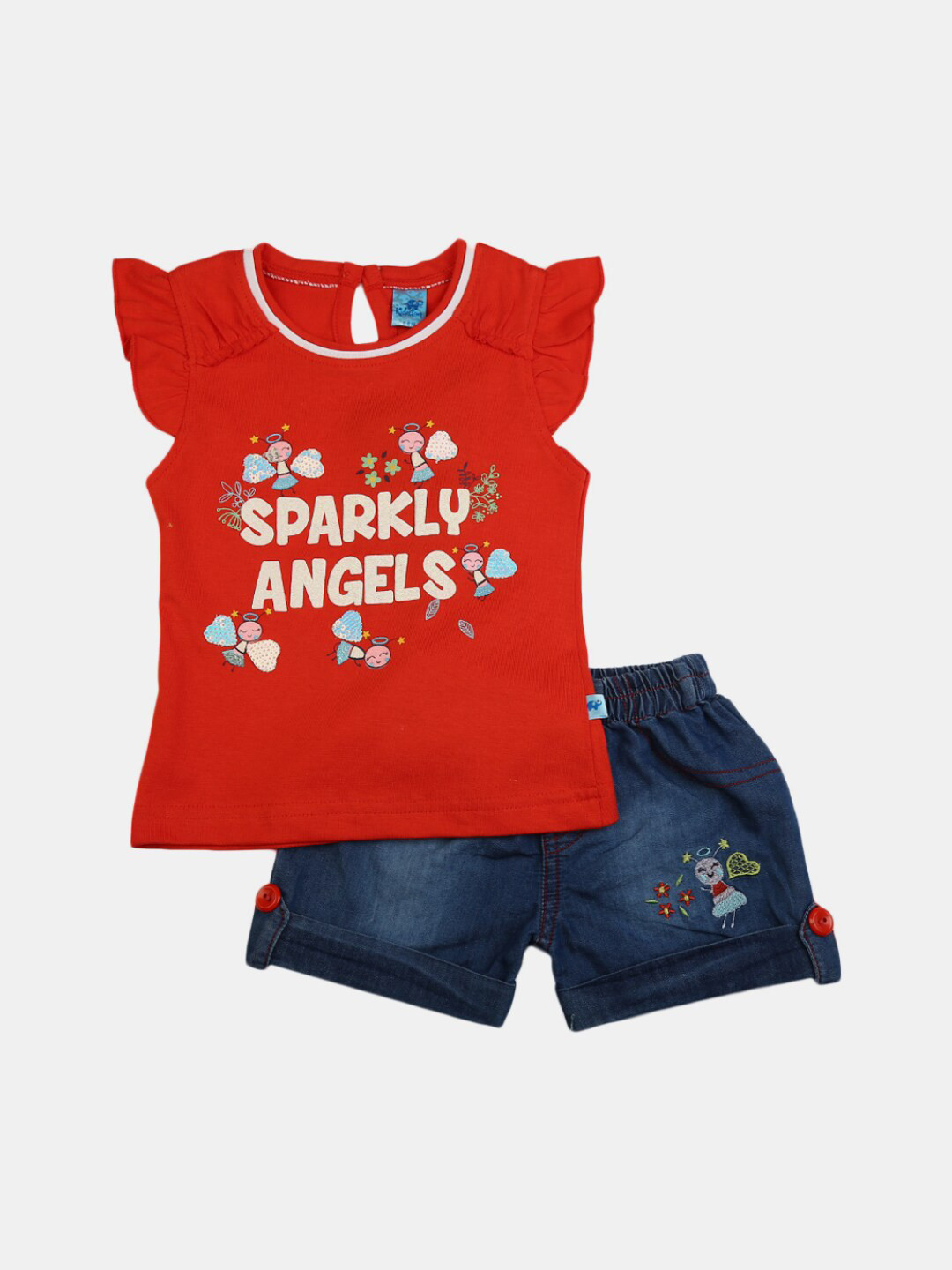 

V-Mart Unisex Kids Red & Blue Printed Pure Cotton T-shirt with Shorts