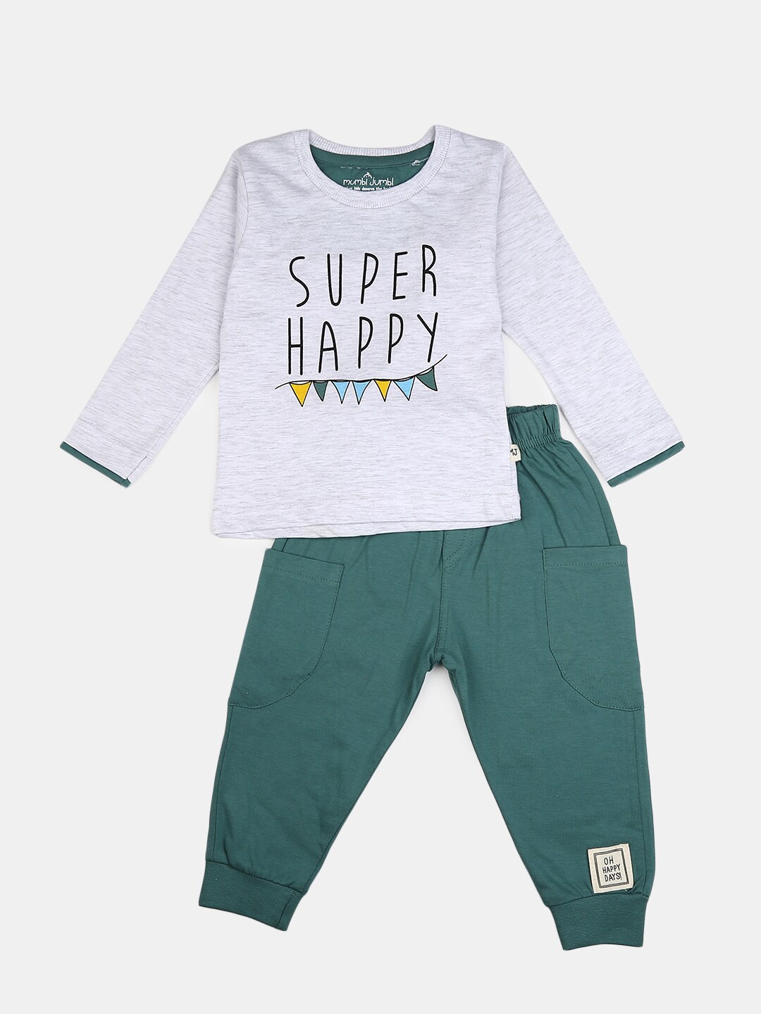 

V-Mart Kids Grey & Green Printed Pure Cotton T-shirt with Joggers