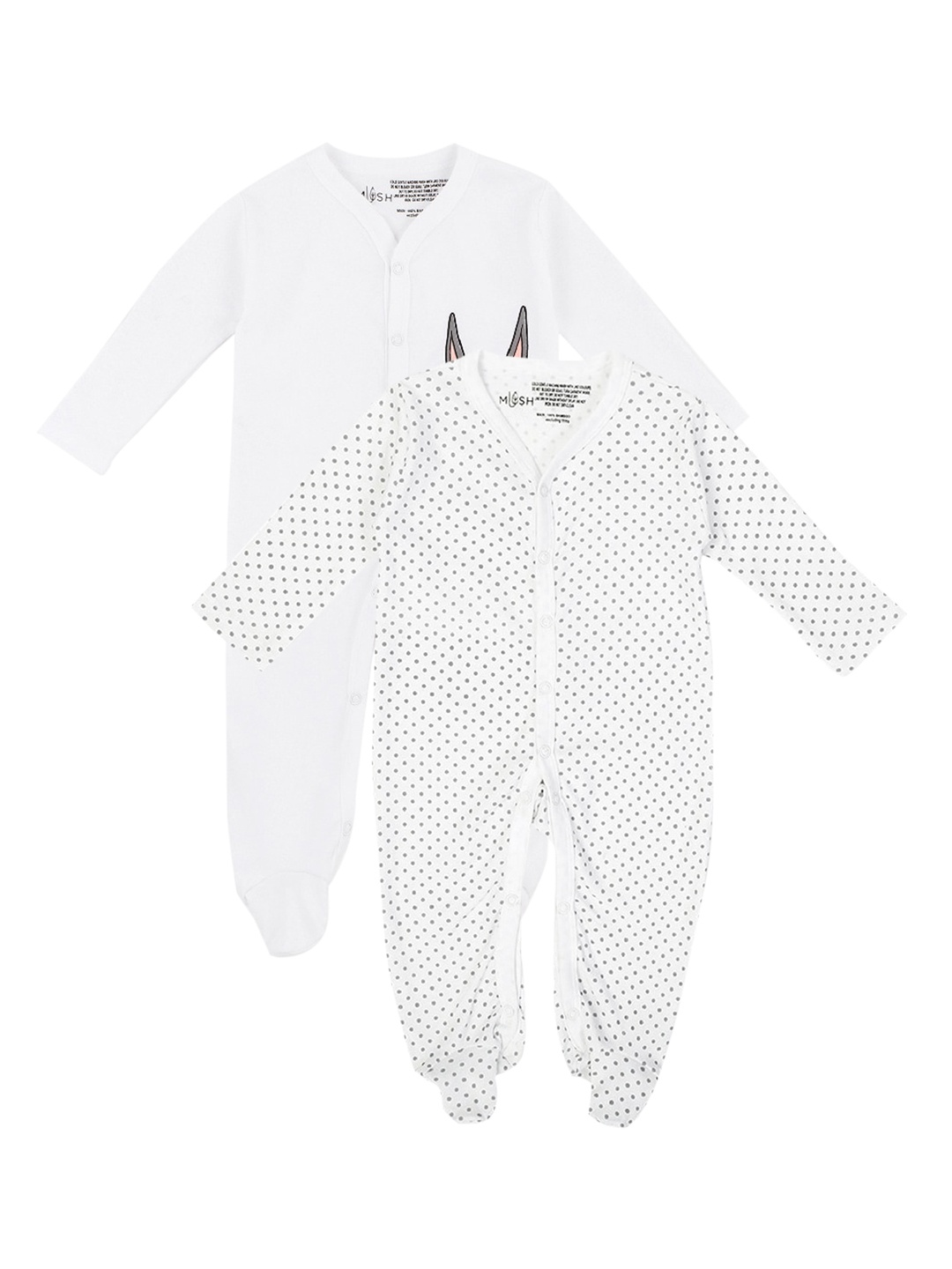 

MUSH Kids Pack Of 2 Printed Sleepsuit, White