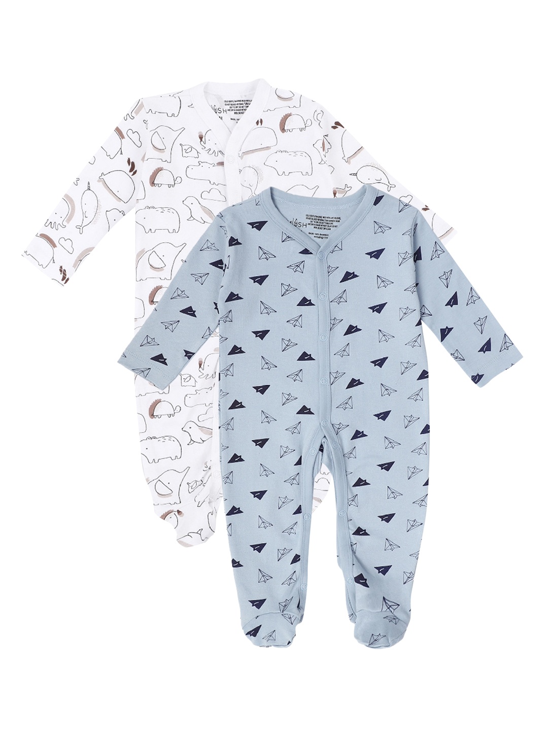 

MUSH Infant Kids Set Of 2 Printed Bamboo Rompers, Blue