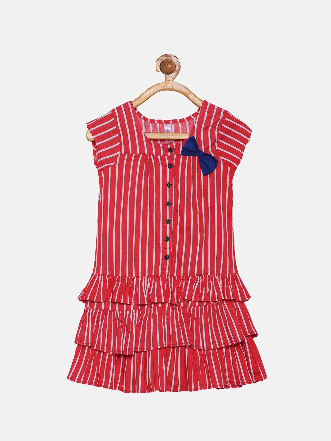 

KiddoPanti Girls Red & Blue Striped Drop-Waist Cotton Dress