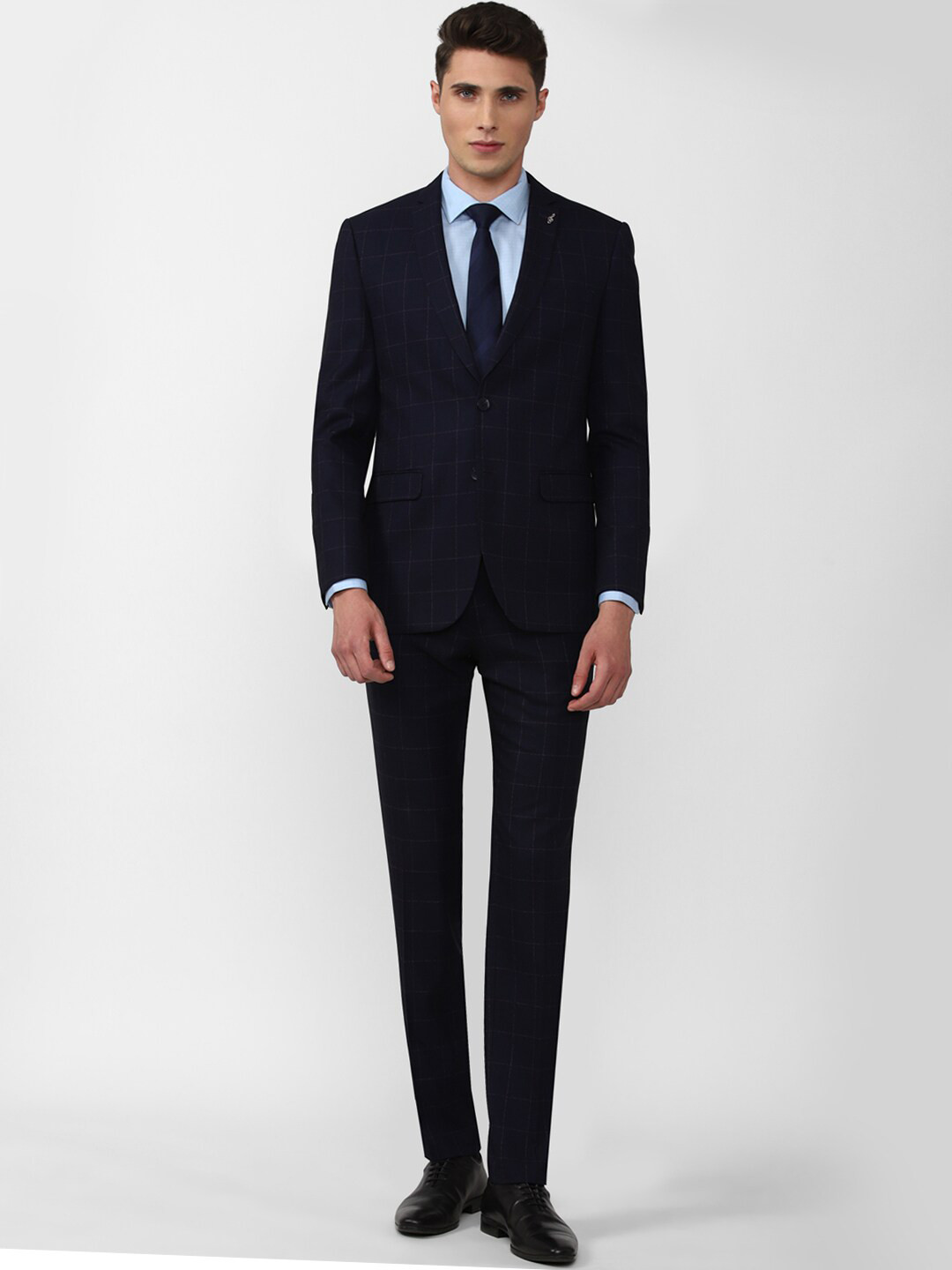 

Van Heusen Men Navy Blue Checked Single-Breasted 2-Piece Formal Slim-Fit Suits