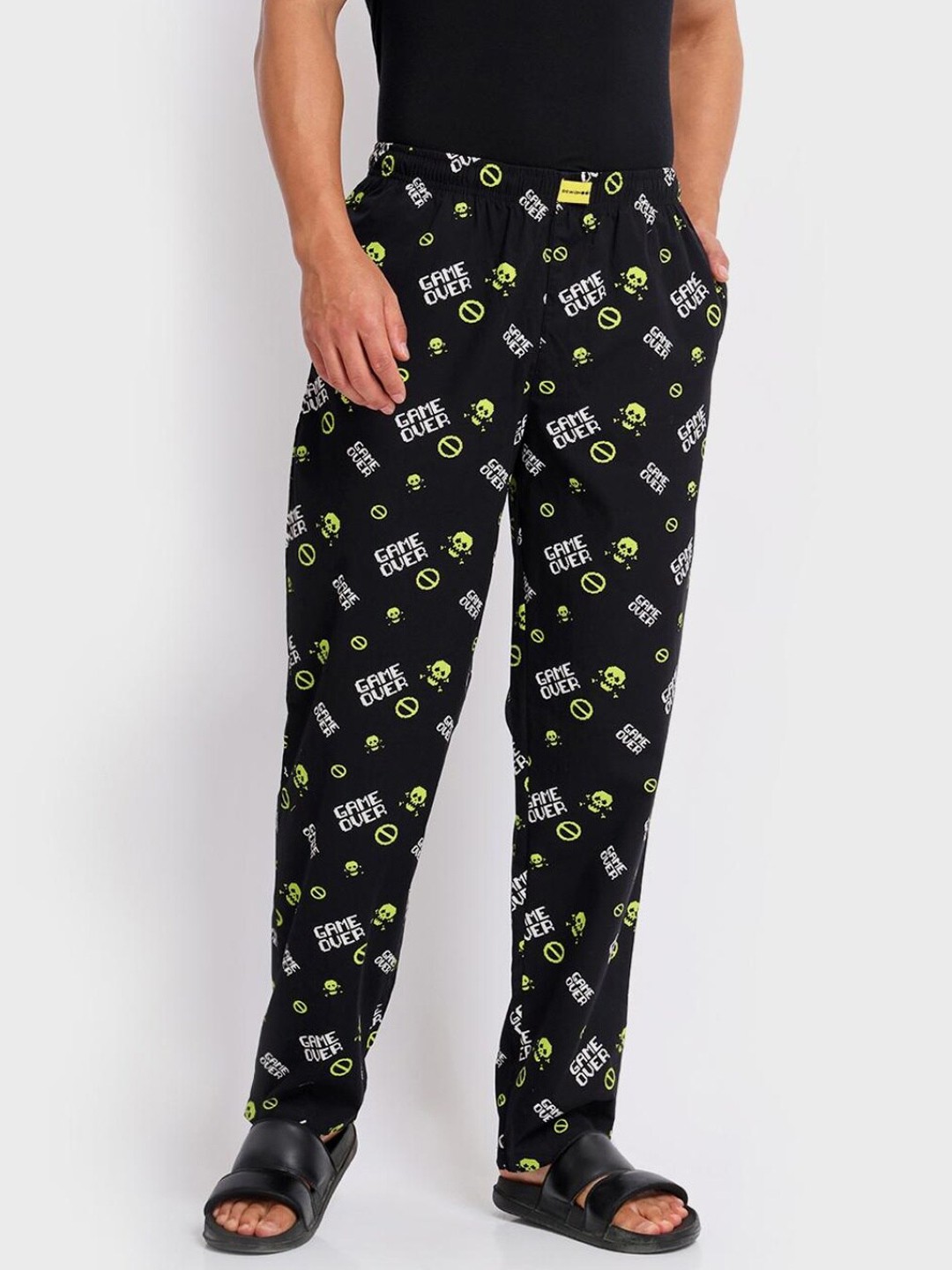 

Bewakoof Men Graphic Printed Cotton Lounge Pants, Black