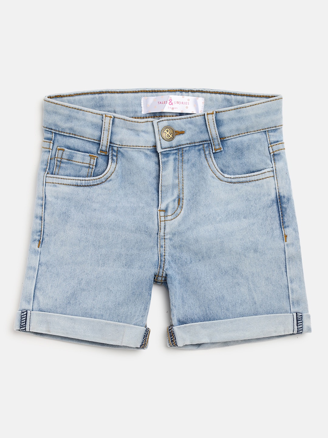 

TALES & STORIES Girls Blue Washed Outdoor Denim Shorts
