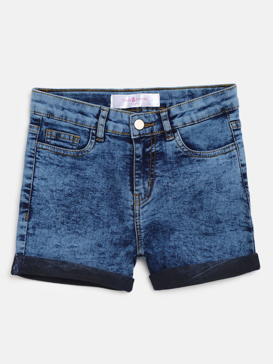 

TALES & STORIES Girls Blue Washed Outdoor Denim Shorts