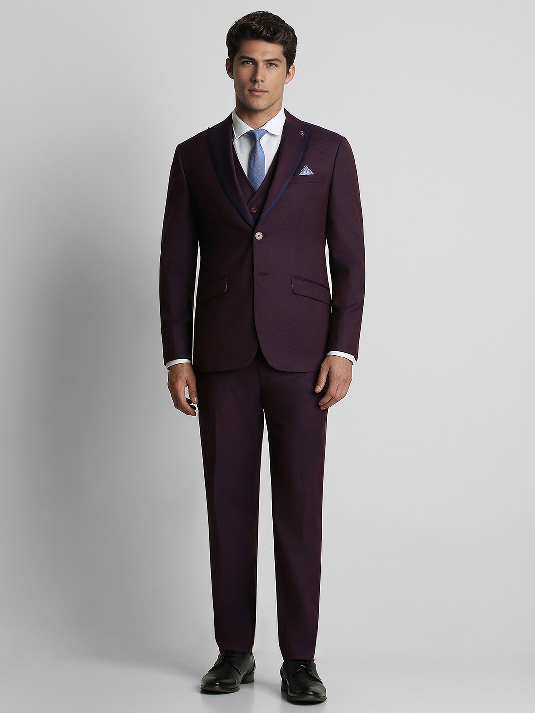 

Peter England Elite Men Purple Textured Slim-Fit Single-Breasted Formal Suit