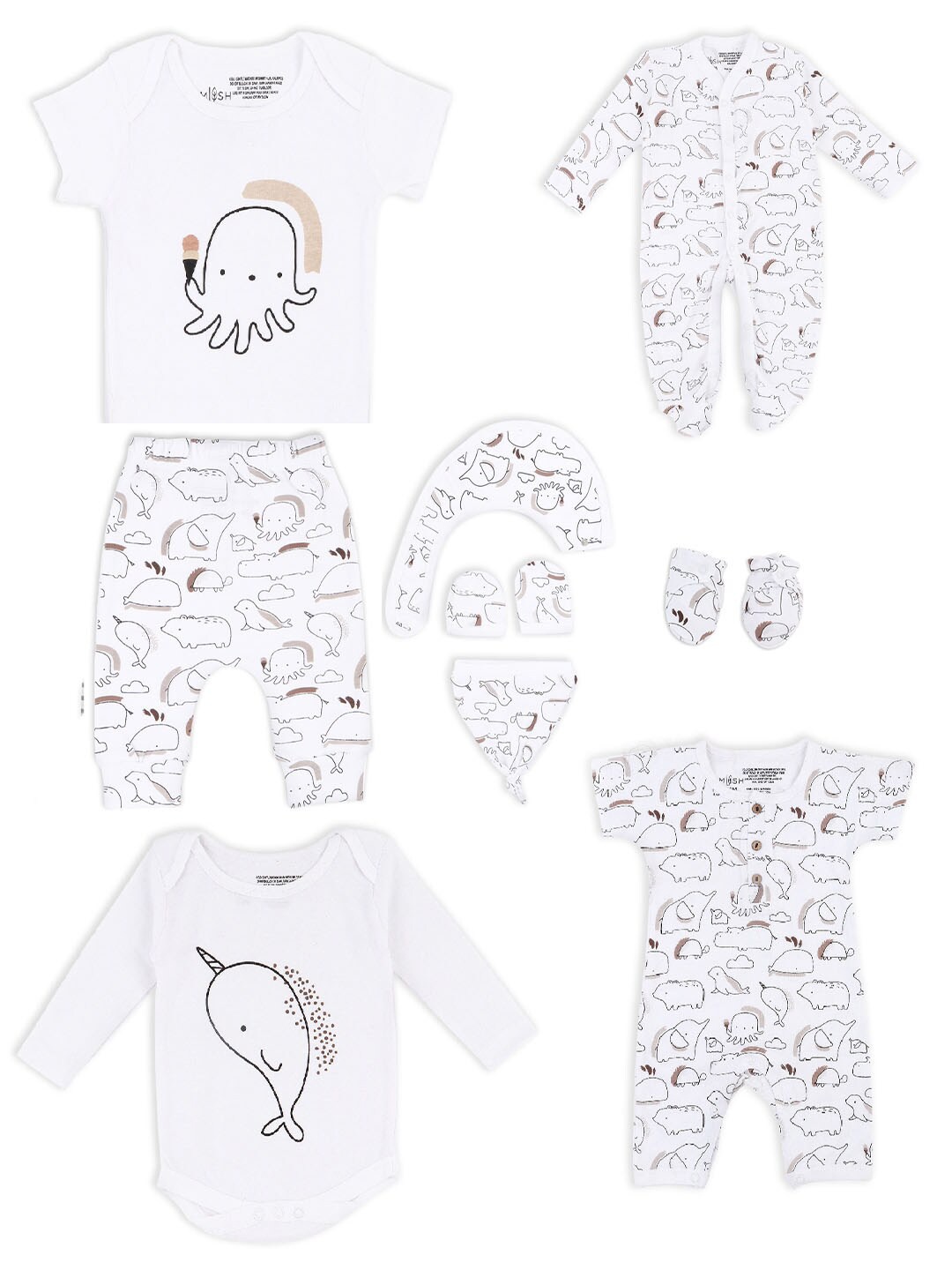 

MUSH Kids Pack of 9 Printed Gift Set, White