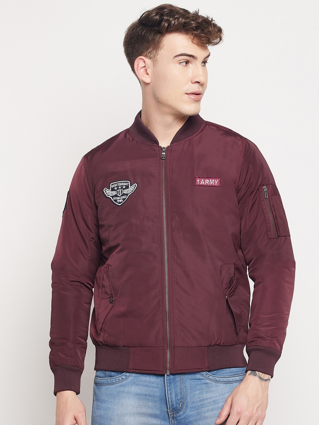 

Duke Men Maroon Solid Bomber Jacket