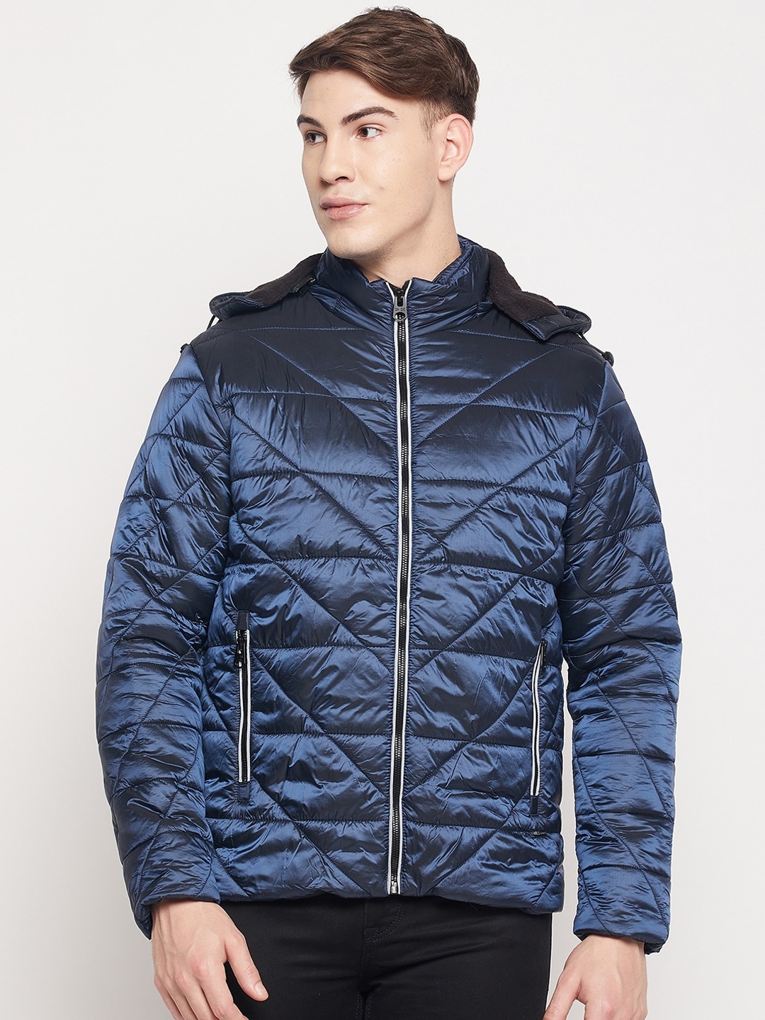 

Duke Men Blue Quilted Hooded Jacket