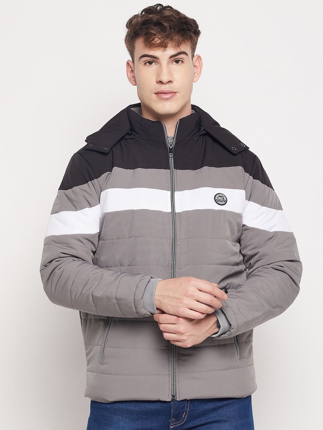 

Duke Men Grey & Black Padded Jacket