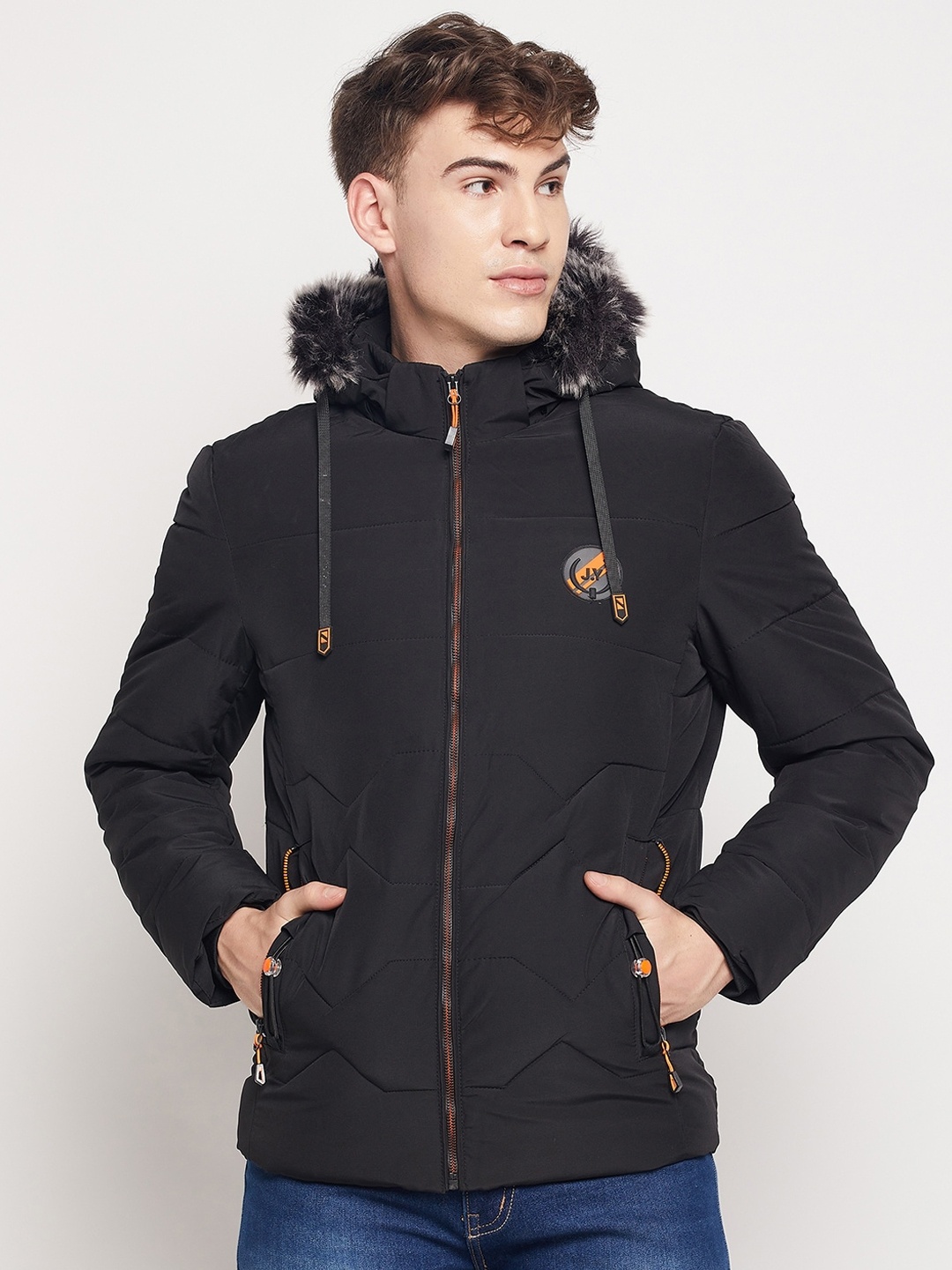 

Duke Men Black Hooded Padded Jacket