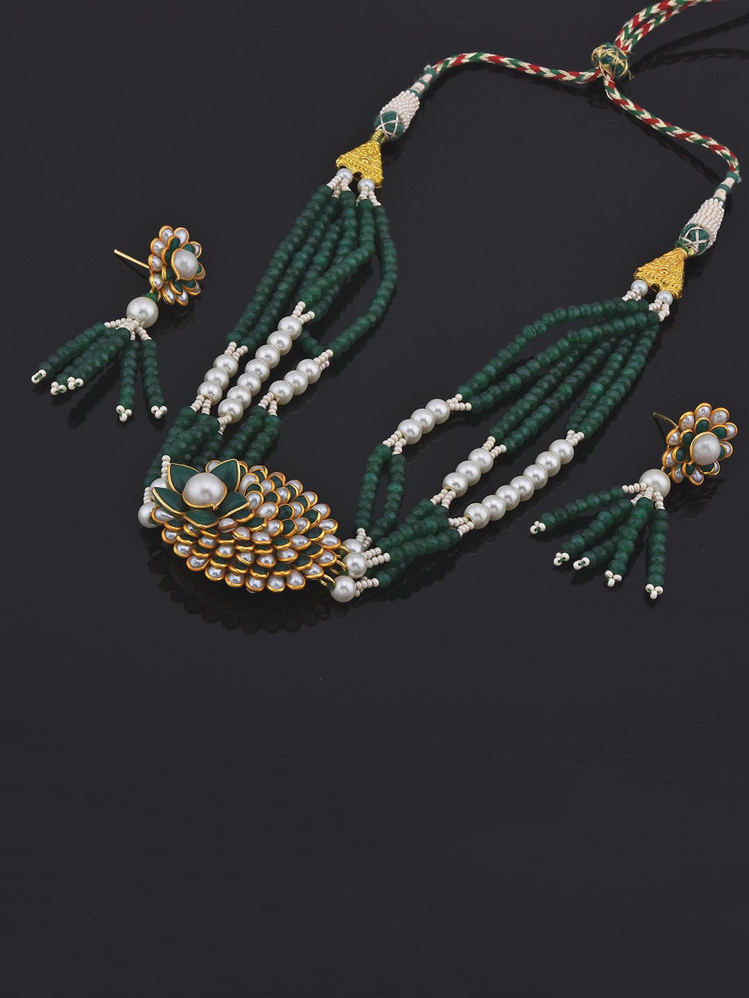 

Tistabene Gold-Plated & Toned Green & White Artificial Stones and Beads Jewellery Set