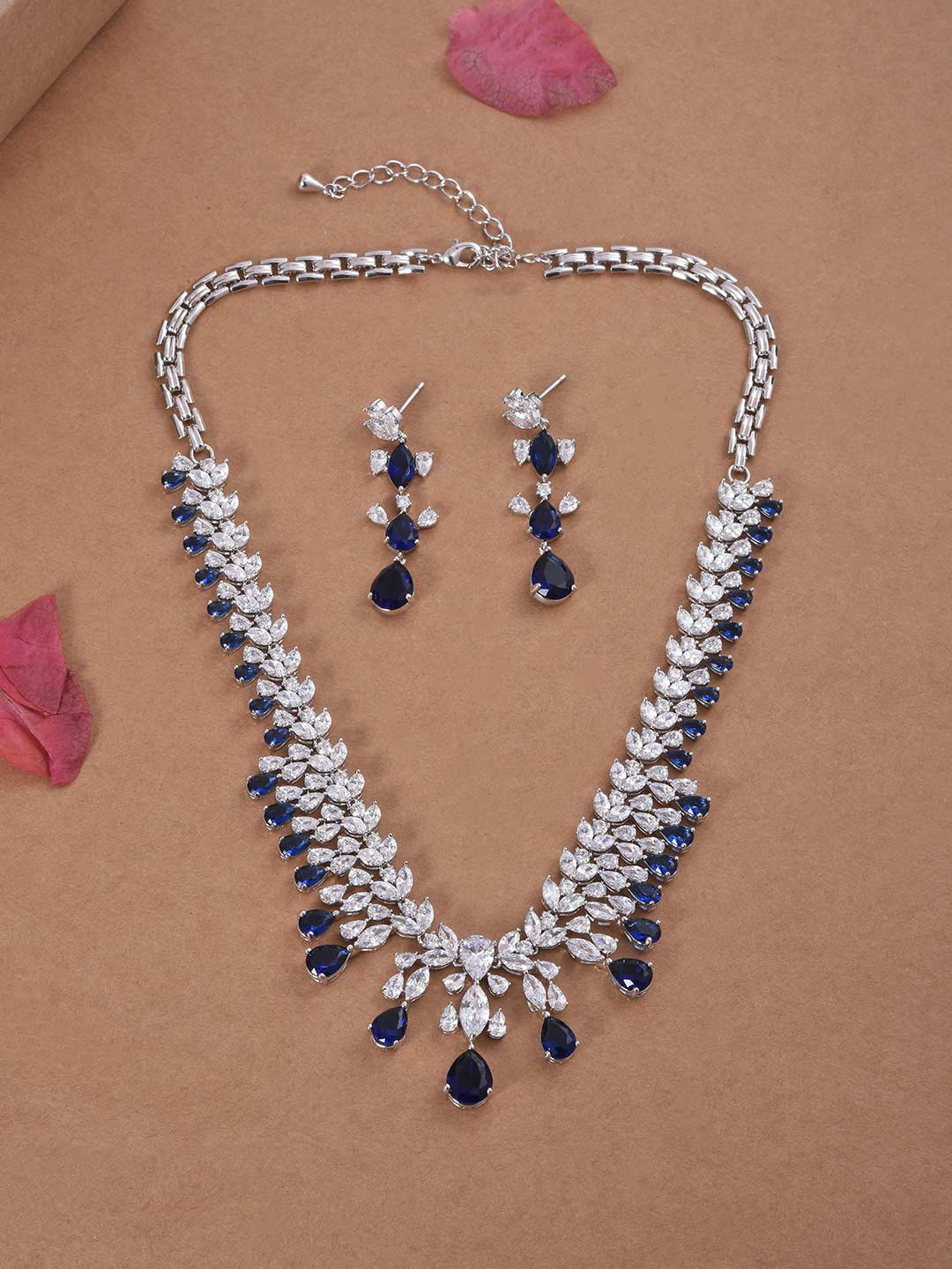 

Tistabene Rhodium-Plated Blue Artificial Stones Studded Jewellery Set