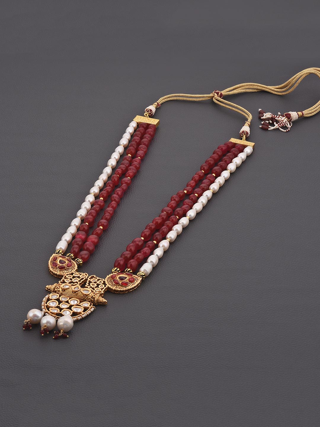 

Tistabene Gold-Plated Artificial Stones & Beads Studded Jewellery Set, Red