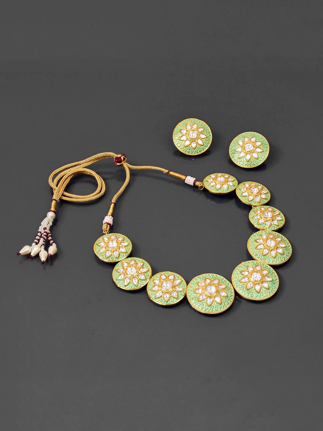 

Tistabene Green Gold-Plated Polki Designer Jewellery Set